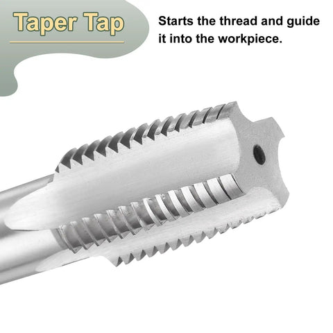 Close-up of Shop Ready Hand Taper Tap For Smooth 1-1/4-7 Unc Threads With Tight 2B Fit, heavy duty steel for precise threading.