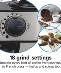 Electric Burr Coffee Grinder With Large 16 Ounce Hopper And 18 Precision Grind Settings For Espresso To French Press system dial