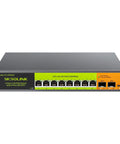 Front view of 2.5G PoE Plus 10 Port Unmanaged Switch With 8 2.5G Base T PoE Ports And 2 10G SFP Uplinks 120W Power Built In Beefy Metal
