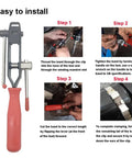 Universal CV Boot Band Clamp Tool Kit with adjustable drive shaft clamps and pro grade pliers in use on drive shaft for cars