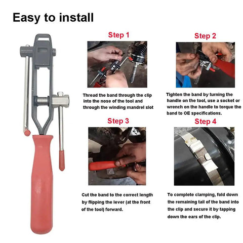 Universal CV Boot Band Clamp Tool Kit with adjustable drive shaft clamps and pro grade pliers in use on drive shaft for cars
