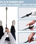 Dope Golf Swing Trainer Aid with grip trainer for right handed players showing anti-slip rubber grip and correct hand position.