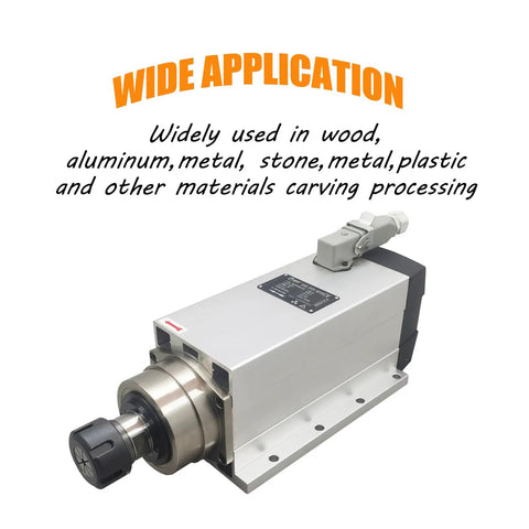 220V 6KW CNC Spindle Motor 18000RPM Square Body With ER32 Flange And Nut displayed with wide application text