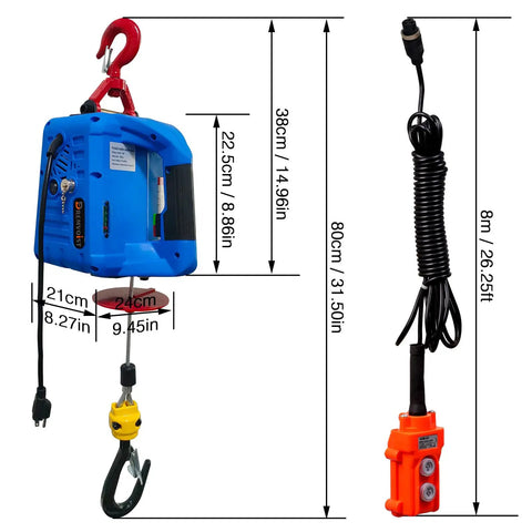 Dremvoist 3 In 1 Electric Hoist Winch 1100 Lbs pulling power with wireless remote and 26 ft lifting height image