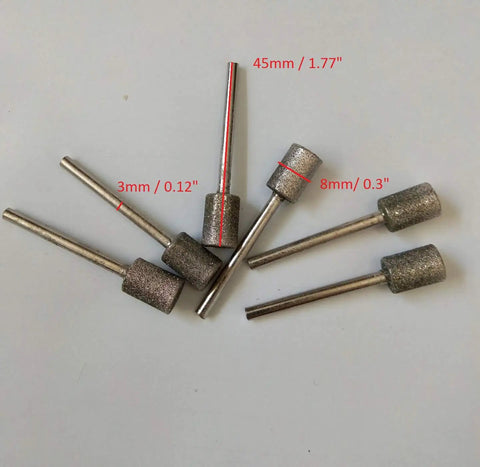 10 Pc Diamond Burr Set With 3mm Shank And 8mm Cylindrical Heads For Rotary Tools Pro Grade Cutting And Grinding Bits For Stone Jewelry Glass Nail Drill Diy Projects