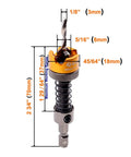 Adjustable Countersink Drill Bit With Zero Hassle Tool Free Depth Adjustment, Smooth 1/8 Inch Pilot And Tough 5/16 Inch Carbide Cutter For Easy Woodworking And Quick Hole Prep dimensions and angles labeled.
