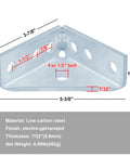 Diagram of 4 Pack 90 Degree Gusseted Fitting For 1-5/8 Inch Strut Channel Electro-Galvanized Corner Brackets dimensions and features