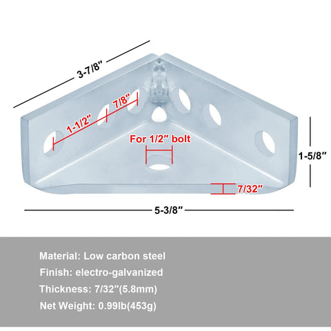 Diagram of 4 Pack 90 Degree Gusseted Fitting For 1-5/8 Inch Strut Channel Electro-Galvanized Corner Brackets dimensions and features