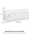 Brookings Shaker Bridge Wall Kitchen Cabinet W3012 30 W X 12 D X 12 H Painted White Solid Wood Ready To Assemble, side view