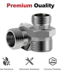 Two Pack M14 To M16 Carbon Steel Hydraulic Hose Fittings Adapters For Mini Excavator Beefy Heavy Duty Straight Thread Connector BSP Male Compatible With AGT FF Industries VICSEC Miva Machpro TPM, showing heat, deformation, and corrosion resistance symbols.