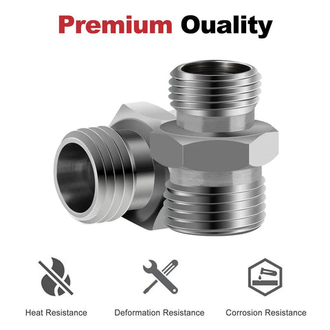 Two Pack M14 To M16 Carbon Steel Hydraulic Hose Fittings Adapters For Mini Excavator Beefy Heavy Duty Straight Thread Connector BSP Male Compatible With AGT FF Industries VICSEC Miva Machpro TPM, showing heat, deformation, and corrosion resistance symbols.