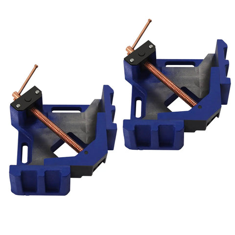 Beefy 4 Inch Cast Iron Right Angle Clamp Set - 2 Piece Corner Miter Clamps for Woodworking, 90 Degree Joints, Heavy Duty Welders Angle Clamp Kit for Precise, Stable Clamping, blue cast iron pair
