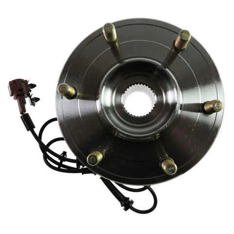 Top view of heavy duty front wheel hub and bearing assembly kit for Infiniti QX56 2004-2007 Nissan Armada 2005-2007 BHA86484