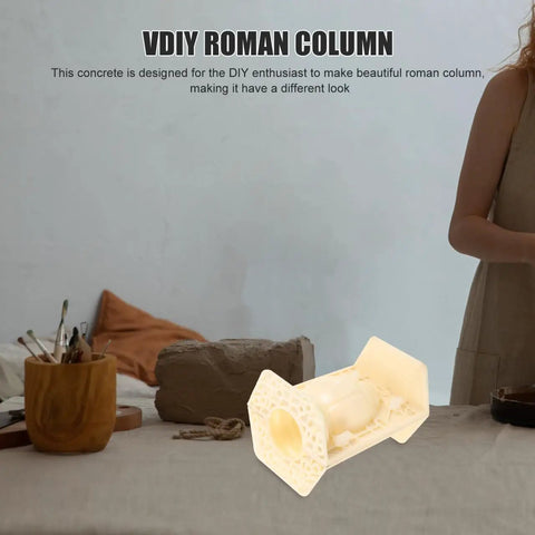 Roman Column Balustrade Concrete Mold For Easy DIY Baluster Casting displayed on table next to crafting tools, beginner-friendly.