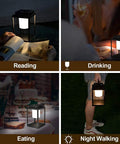 Rechargeable Outdoor Table Lantern With USB Port No Wires Needed in use for reading, drinking, eating, and night walking.