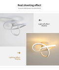 Spiral LED Ceiling Light Fixture, Modern Semi Flush Mount 22W Warm White 3000K, light off and on display