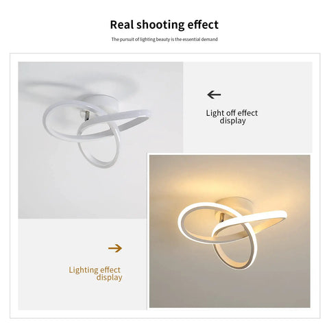 Spiral LED Ceiling Light Fixture, Modern Semi Flush Mount 22W Warm White 3000K, light off and on display