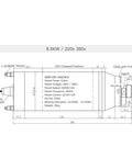 Beast Mode Heavy Duty CNC Water Cooled Spindle Built For Fast Routing And Metal Cutting Handles Killer Load Up To 7500W At 220V With Straight Shot Wiring For Quick Install detailed dimensions illustration.