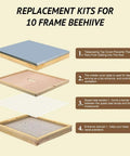 All In One 10 Frame Beehive Parts Kit For Beginner Beekeepers showing top cover, inner cover, queen excluder, and bottom board.