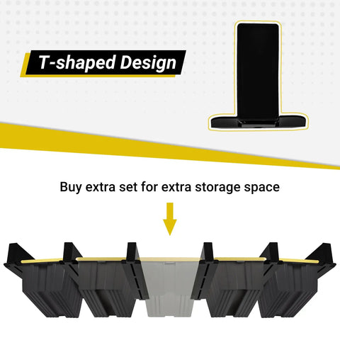 Overhead Garage Ceiling Storage Rack System For 6 Bins Heavy Duty Powder Coated Tote Shelving Set T-shaped design