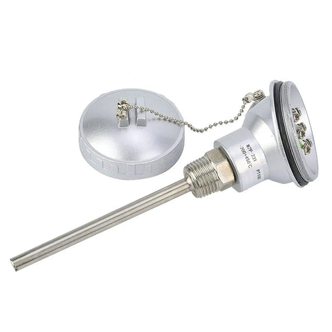 Beefed-Up PT100 Temperature Sensor Probe With Half Inch NPT Thread Head Stainless Steel Industrial Grade Range -200 to 420 Degrees