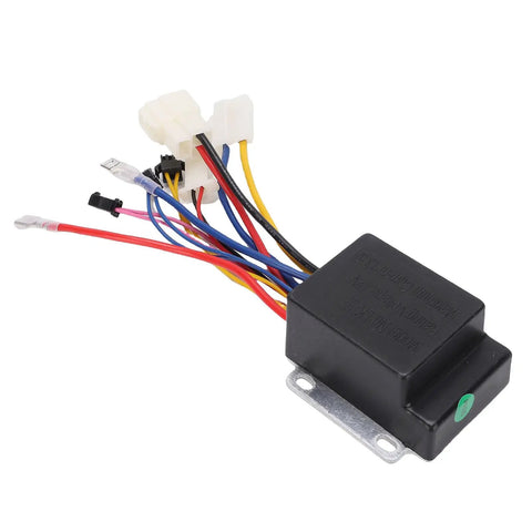 12V Brushed Motor Speed Controller for Electric Bikes and Scooters with tough metal construction, wires visible