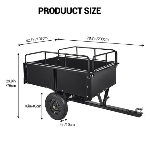 Heavy Duty ATV UTV Dump Trailer Built Tough With 750 Pound Capacity Steel Utility Cart dimensions image