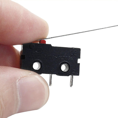 Close-up of a 12 Piece Micro Limit Switch Kit With Long Straight Hinge Lever Arm 5A 125V 250V AC SPDT 1NO 1NC Snap Action Momentary 3 Pin Button Type Switch for DIY Builds and Gear