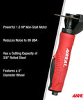 Silencing Tech 1 HP 14,000 RPM 4 Inch Composite Cut Off Tool With Ergonomic Handle Ultra Quiet 89 dBA Pneumatic Power Tool
