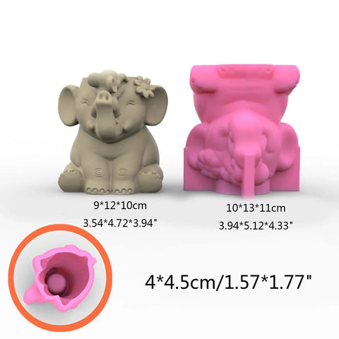 Elephant Planter Silicone Mold For Concrete Pots, Flexible DIY Molding Kit For Flower Pots Or Pen Holders in gray and pink
