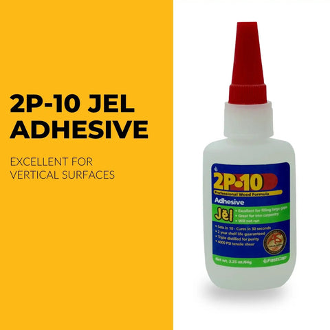 Bottle of 2P-10 Jel Wood Adhesive, 66g, for vertical surfaces with Professional Jel Wood Adhesive Glue For Woodworking Projects.