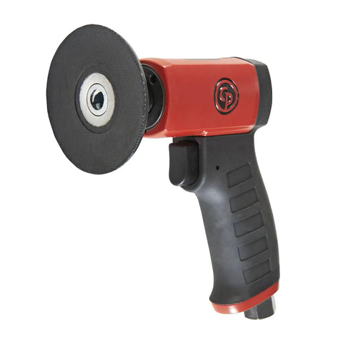 Red air rotary sander tool with pistol grip handle, 3 inch hook and loop pad, 0.2 HP 150W, 15000 RPM