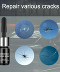 Windshield Repair Kit For Chips And Cracks Up To 12 Inch With Glass Repair Fluid showing repair resin and crack types