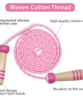 Kids Jump Rope 7ft Adjustable Cotton Skipping Rope With Wooden Handles For Boys And Girls Fitness Outdoor Exercise Pink Soft Durable Safe Ergonomic Grip Totally Perfect For Active Play