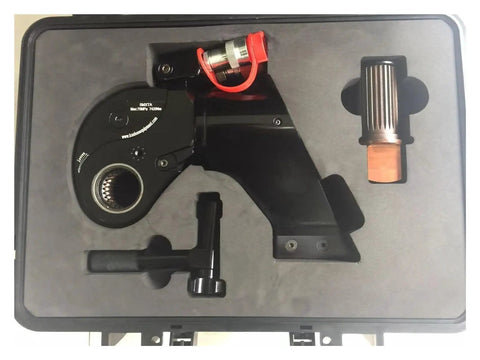 Dead Nuts Accurate Hydraulic Torque Wrench Featuring Adjustable Air Powered Pneumatic Square Drive Head in storage case.