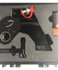 Premium Hydraulic Torque Wrench With Adjustable Pneumatic Drive And Flex Hose For Tight Jobs Durable Aluminum Titanium Alloy in case.