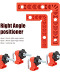 Sixteen Piece Right Angle Clamp Set For Woodworking with 90 Degree Positioning Squares, three and four inch plastic clamps shown