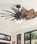 Smooth Operator Tuscan Ceiling Fan With A Slick Architectural Bronze Finish And Authentic Old World Charm Built For Cozy Living Spaces Provides Killer Airflow And Ultra Quiet Operation Indoors All Year Long, featuring unique blade design and ceiling light.