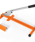 No Sweat Laminate Floor Cutter With Badass Leverage Handle, orange metal cutter, manual tool for 8 to 12 inch wood planks.