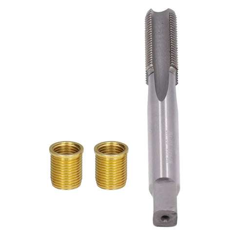 Heavy Duty Thread Repair Kit With 10 Stainless Steel Inserts And M14x1.25 Tap For Quick Rethreading And Durable Fixes On Stripped Bolts Or Nuts That Need Serious Grit And Reliability For Tough Jobs, tap and two inserts