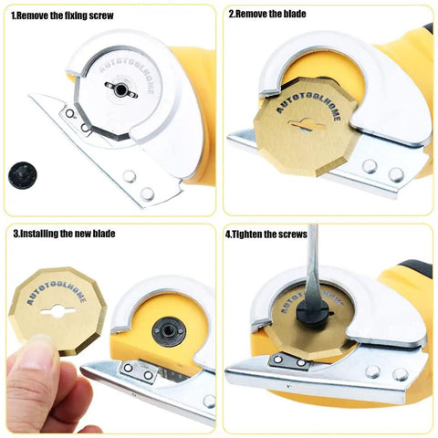 Step-by-step guide to replace Heavy Duty Replacement Blades For Worx ZipSnip Electric Scissors. 1. Remove screw, 2. Replace blade.