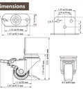 Dimensions of Ultra Smooth One Inch Side Mount Casters With Nifty L Plate Swivel Design, Easy Peasy Screw Setup.