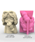 Girl Flower Pot Mold Silicone Planter And Candle Holder For Concrete And Epoxy Resin Craft in pink silicone, front view