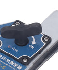 Close-up view of Heavy Duty Welding Magnets Grab Metal Like Crazy dual switch with 28kg pull power for strong steel locking.