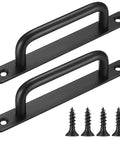Two Pack Barn Door Handles Set Sliding Door Pulls Stainless Steel With Black Finish And Plates For Cupboard Cabinet Wardrobe Drawer Shed 192mm 7.56 Inch Length Easy Grip