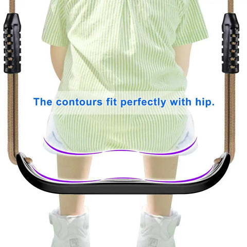 Child sitting on Heavy Duty Plastic Swing Seat With Non Slip Design, Adjustable Rope, Four Carabiners, Built For Indoor Or Outdoor