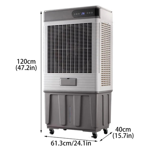 Portable Evaporative Air Cooler With Dual Water Tank And Three Fan Speeds For Bedroom And Home Office Featuring A Twelve Hour Timer, 120cm tall.