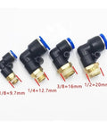 Pneumatic Air Connector Fitting Kit With 10mm 12mm 14mm 16mm Sizes M5 Thread 3/4 Inch And 1/2 Inch Two Way Hose Connectors Pipe Fittings Set 20 Pieces For DIY Projects And Air Lines, brass elbow fittings