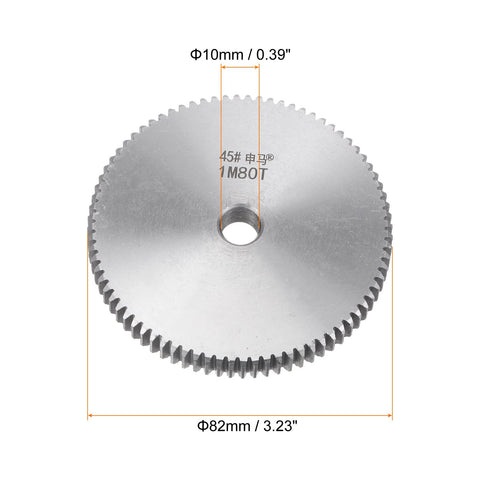 80T Spur Gear For RC Cars 10mm Bore Hardened 45 Steel Mod 1 Straight Spur Gear Replacement Part With 3.14 Pitch And 82mm Outer Diameter