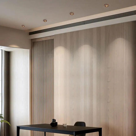 Top Tier Wood Grain Recessed Downlights Led Ceiling Potlights 3Cct Selectable Warm Neutral Cool White Can Light Fixtures With Sleek Round Trim For Modern Home Upgrades 10 Pack installed in modern interior.